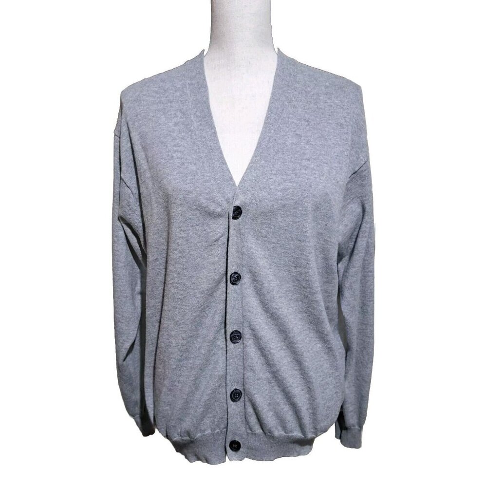 American Blue Brand Gray Fleece Cardigan Long Sleeve Button Up Cotton SZ Large